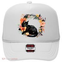Floral Halloween Wreath Cute Black Cat Hat thumb 0