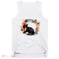 Floral Halloween Wreath Cute Black Cat Tank Top thumb 0