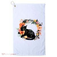 Floral Halloween Wreath Cute Black Cat Golf Towel thumb 0