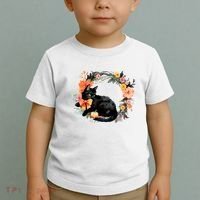 Floral Halloween Wreath Cute Black Cat Toddler T-Shirt thumb 2