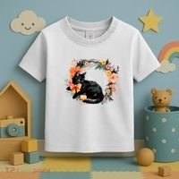 Floral Halloween Wreath Cute Black Cat Toddler T-Shirt thumb 3