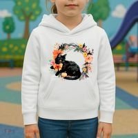Floral Halloween Wreath Cute Black Cat Kids Hoodie thumb 3