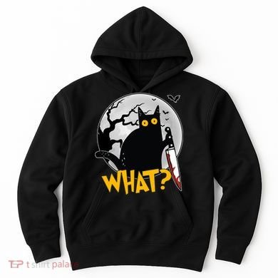 Funny Halloween What Killer Black Cat With Knife Hoodie