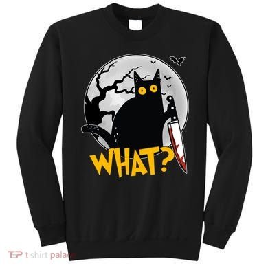 Funny Halloween What Killer Black Cat With Knife Sweatshirt