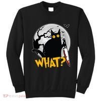 Funny Halloween What Killer Black Cat With Knife Sweatshirt thumb 0