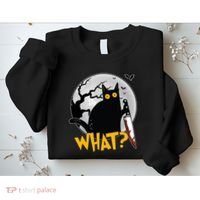 Funny Halloween What Killer Black Cat With Knife Sweatshirt thumb 2