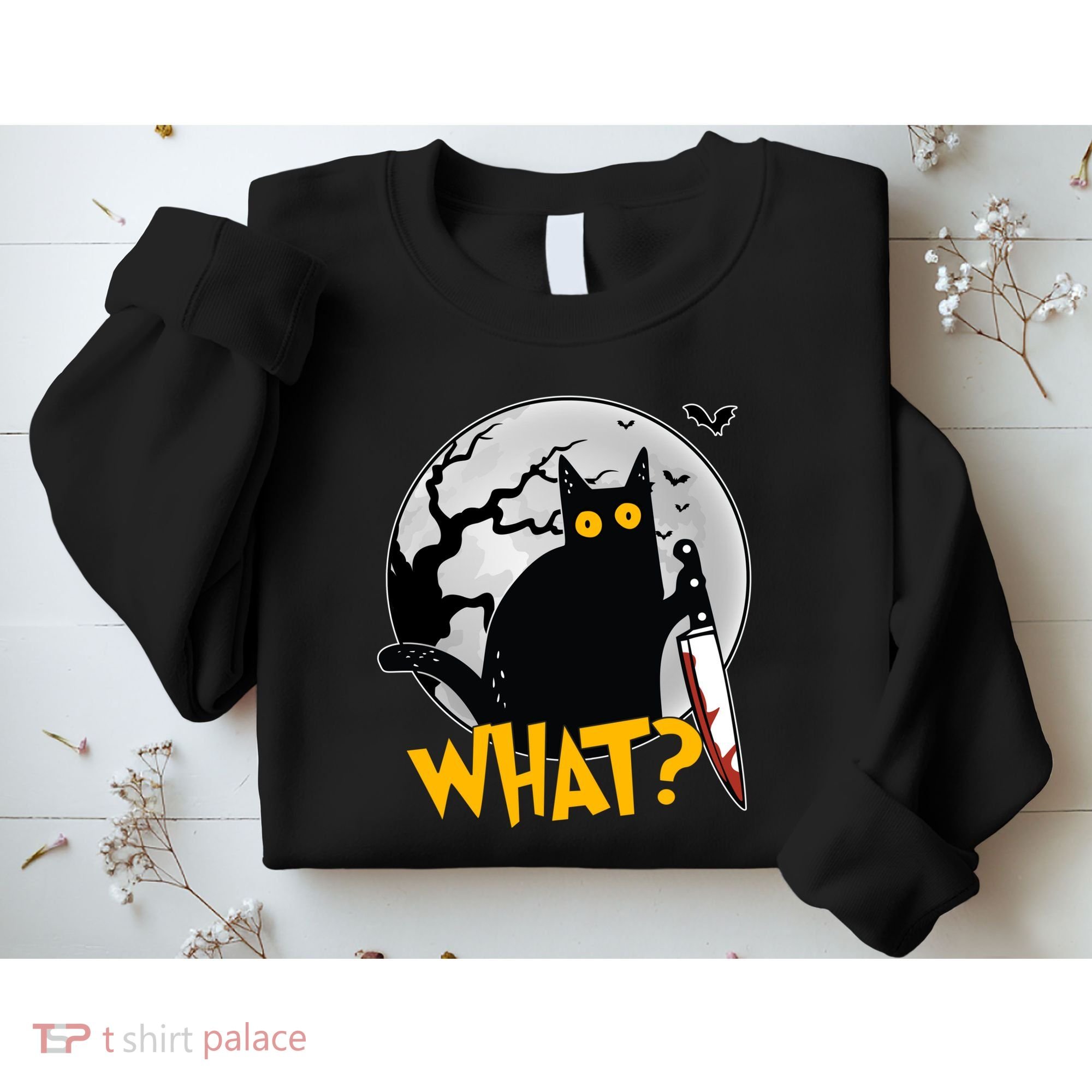 Funny Halloween What Killer Black Cat With Knife Sweatshirt