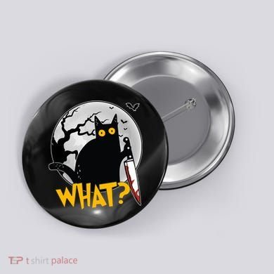 Funny Halloween What Killer Black Cat With Knife Button