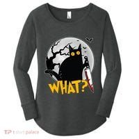 Funny Halloween What Killer Black Cat With Knife Women's Perfect Tri Tunic Long Sleeve Shirt thumb 0