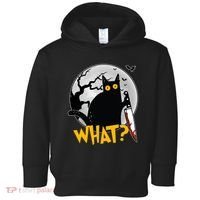 Funny Halloween What Killer Black Cat With Knife Toddler Hoodie thumb 0