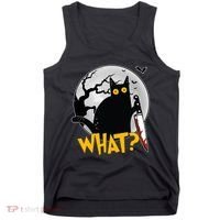 Funny Halloween What Killer Black Cat With Knife Tank Top thumb 0