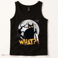 Funny Halloween What Killer Black Cat With Knife Tank Top thumb 2