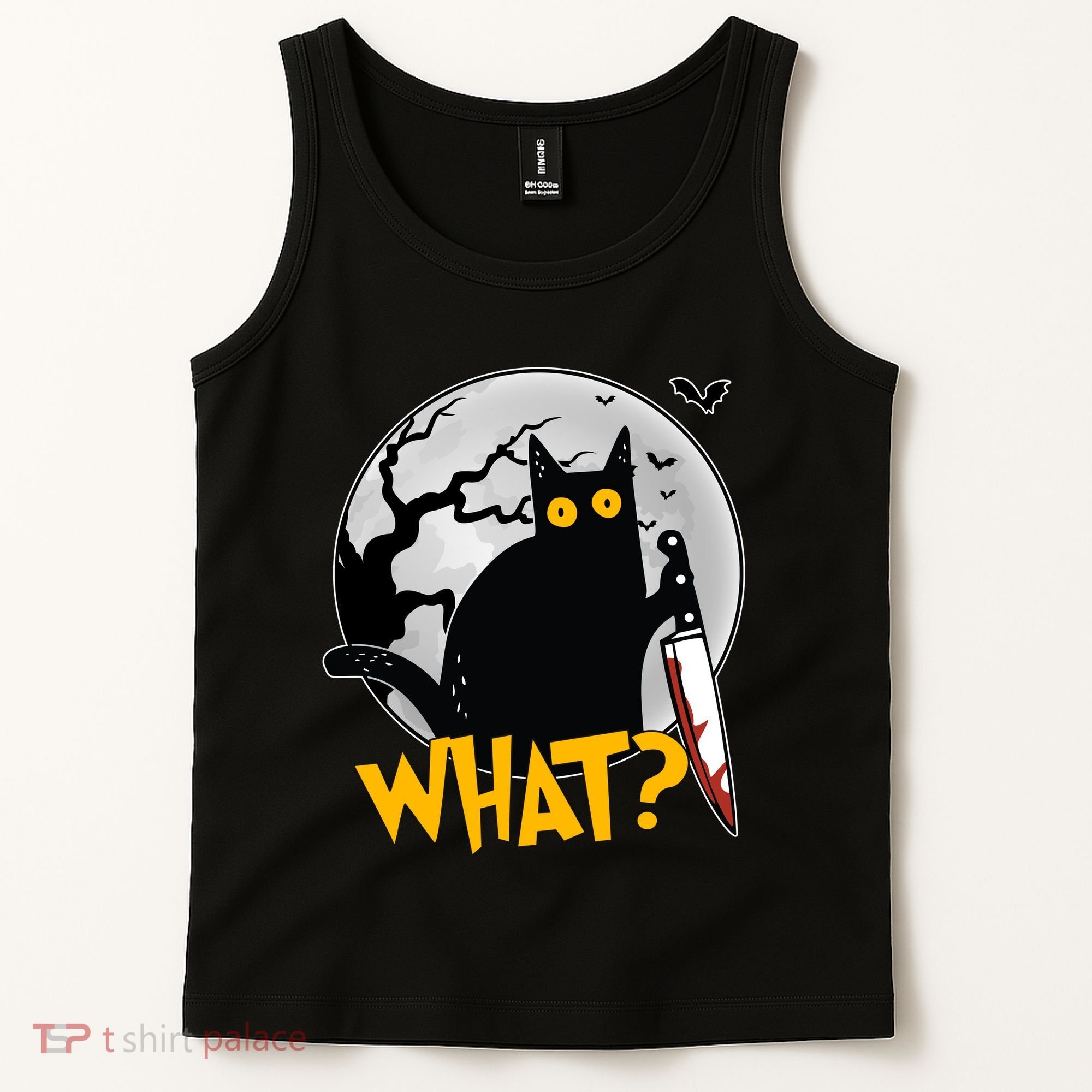 Funny Halloween What Killer Black Cat With Knife Tank Top