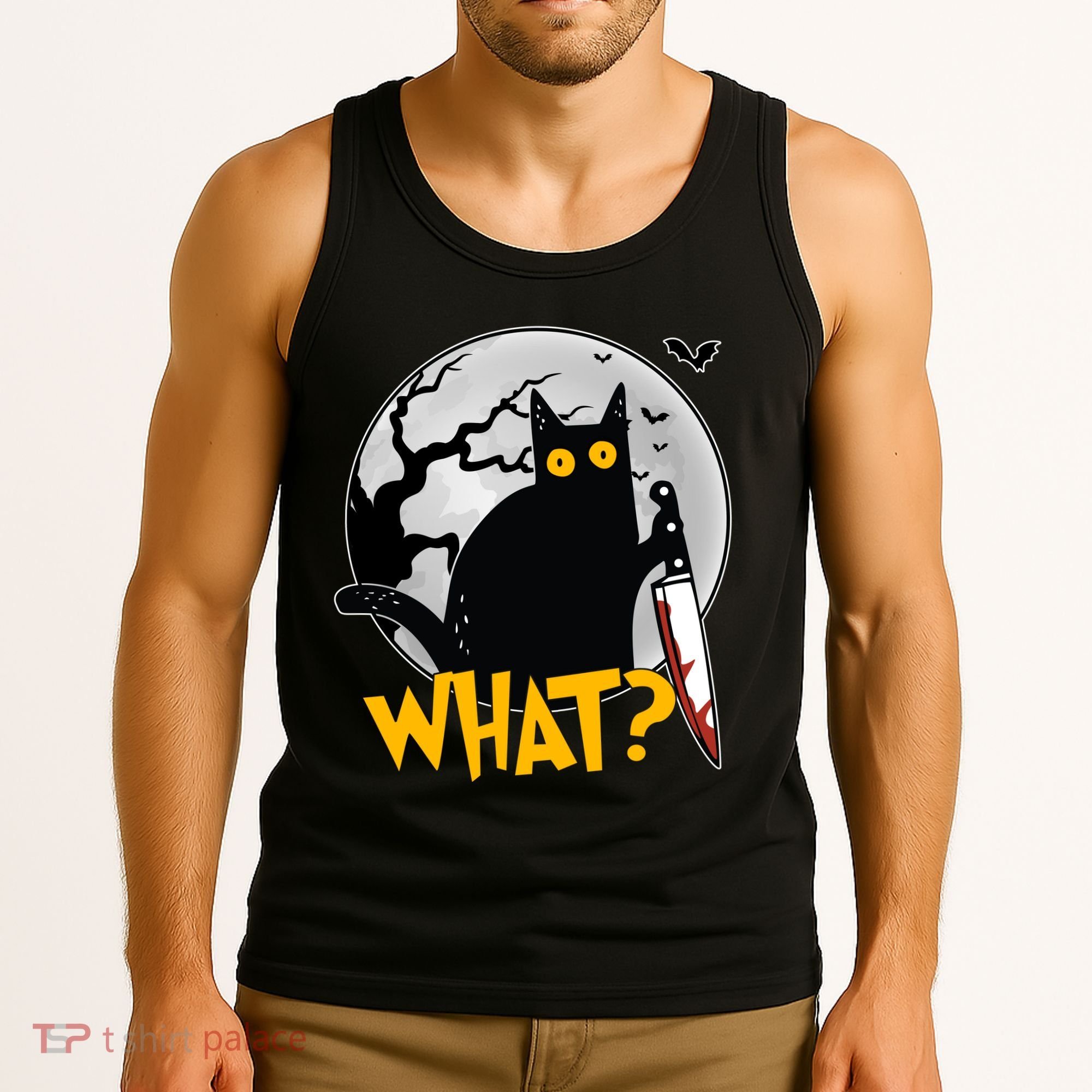 Funny Halloween What Killer Black Cat With Knife Tank Top