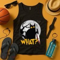 Funny Halloween What Killer Black Cat With Knife Tank Top thumb 4