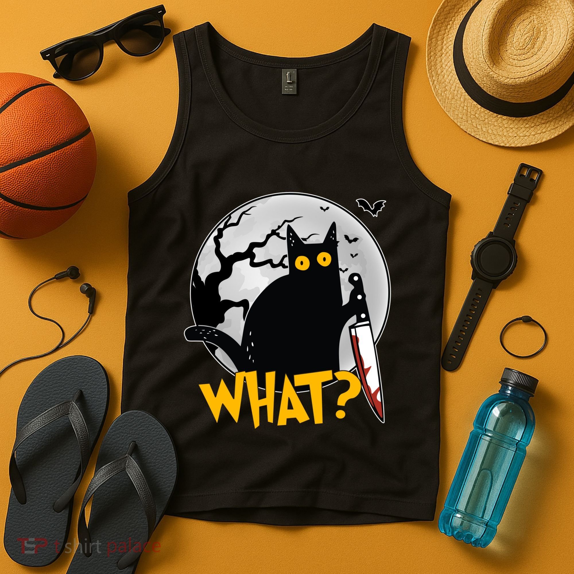 Funny Halloween What Killer Black Cat With Knife Tank Top