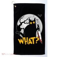 Funny Halloween What Killer Black Cat With Knife Golf Towel thumb 0