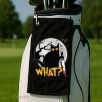 Funny Halloween What Killer Black Cat With Knife Golf Towel thumb 2