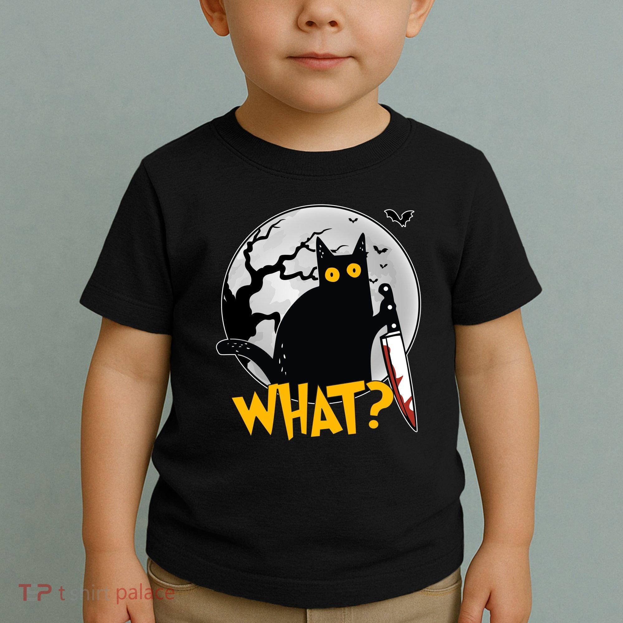 Funny Halloween What Killer Black Cat With Knife Toddler T-Shirt