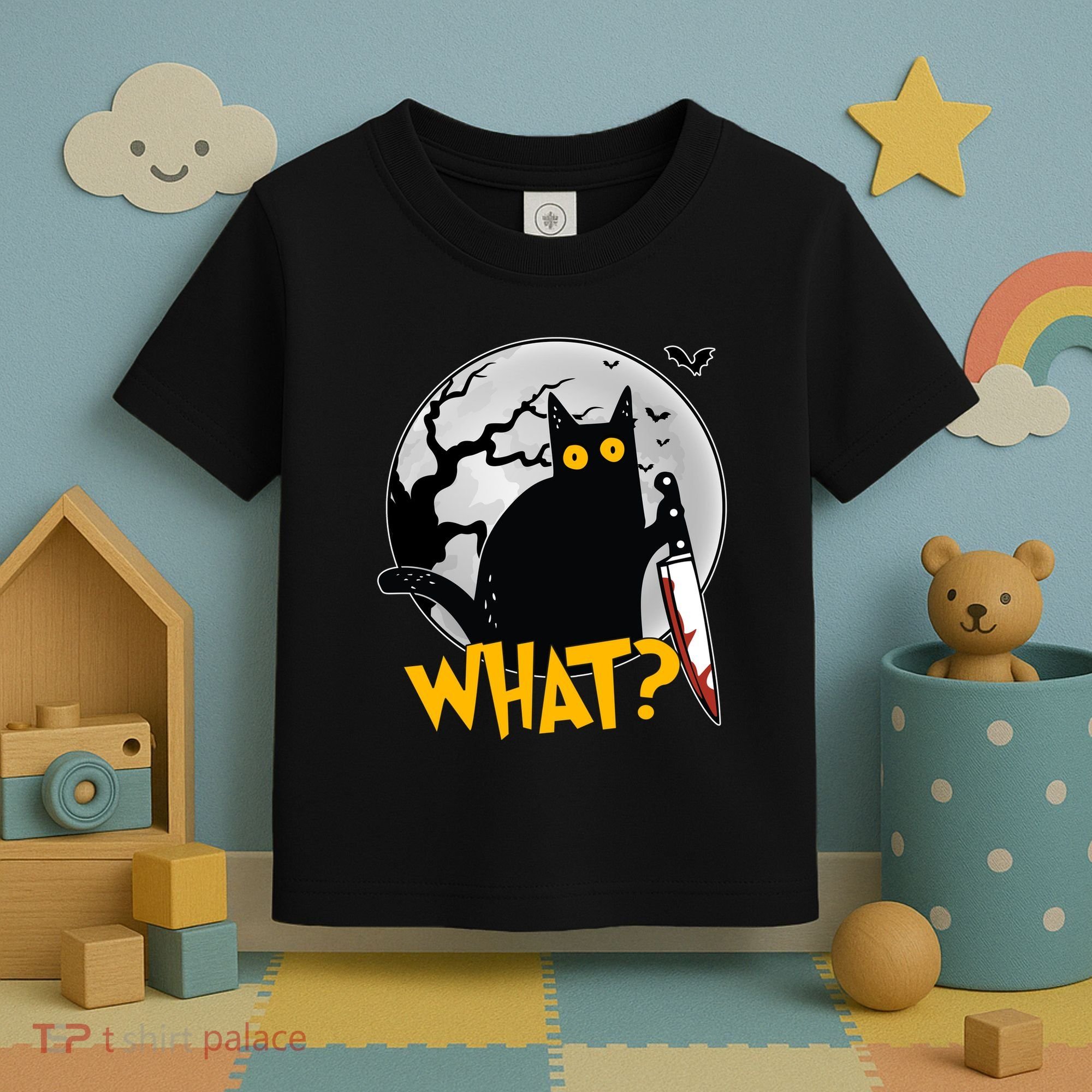 Funny Halloween What Killer Black Cat With Knife Toddler T-Shirt