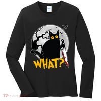 Funny Halloween What Killer Black Cat With Knife Women's Long Sleeve Shirt thumb 0