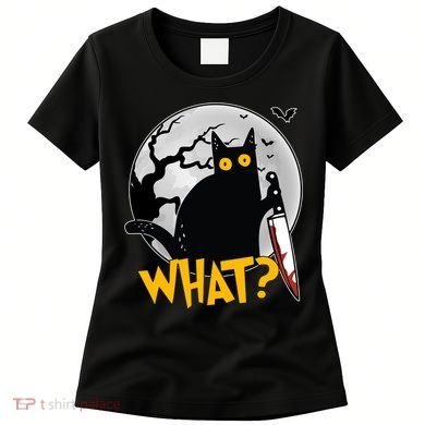 Funny Halloween What Killer Black Cat With Knife Women's T-Shirt
