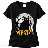 Funny Halloween What Killer Black Cat With Knife Women's T-Shirt thumb 0