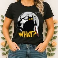 Funny Halloween What Killer Black Cat With Knife Women's T-Shirt thumb 2