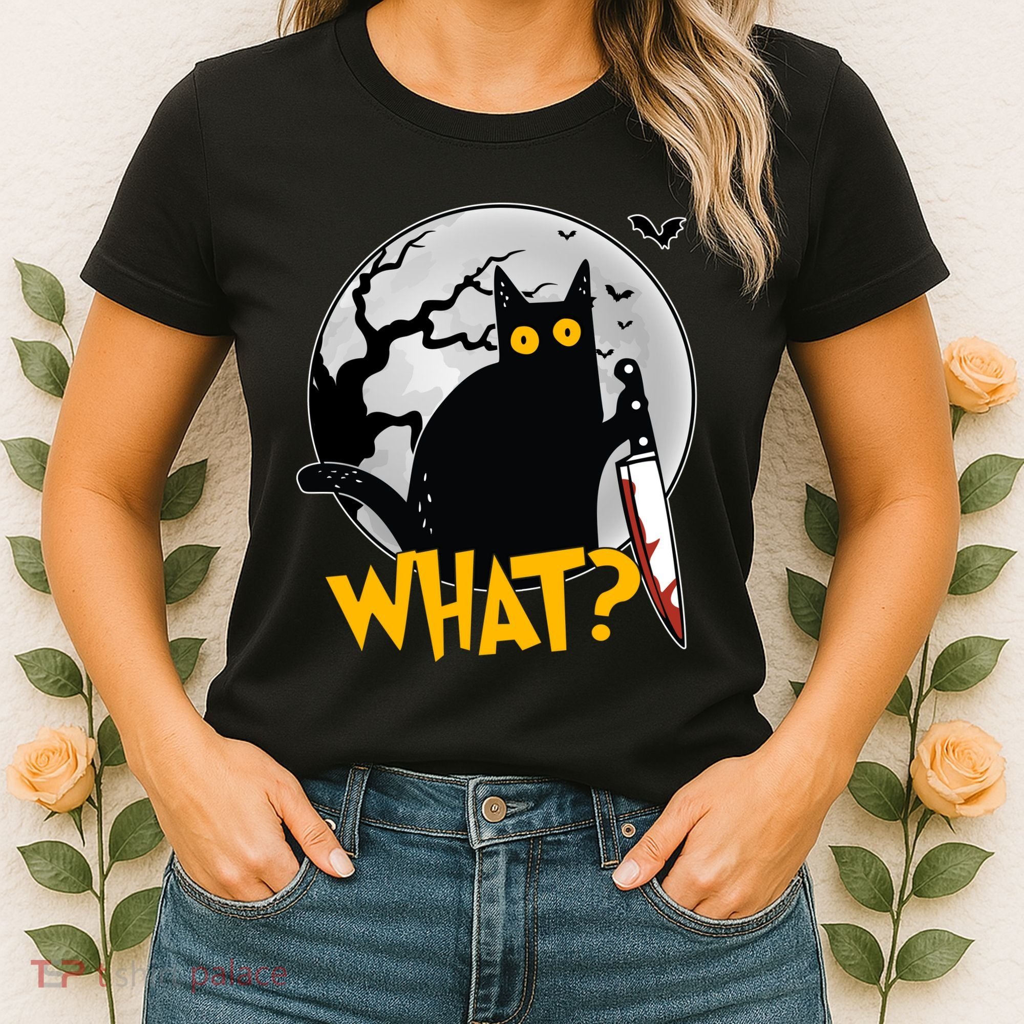 Funny Halloween What Killer Black Cat With Knife Women's T-Shirt