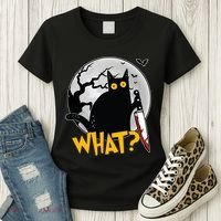 Funny Halloween What Killer Black Cat With Knife Women's T-Shirt thumb 3