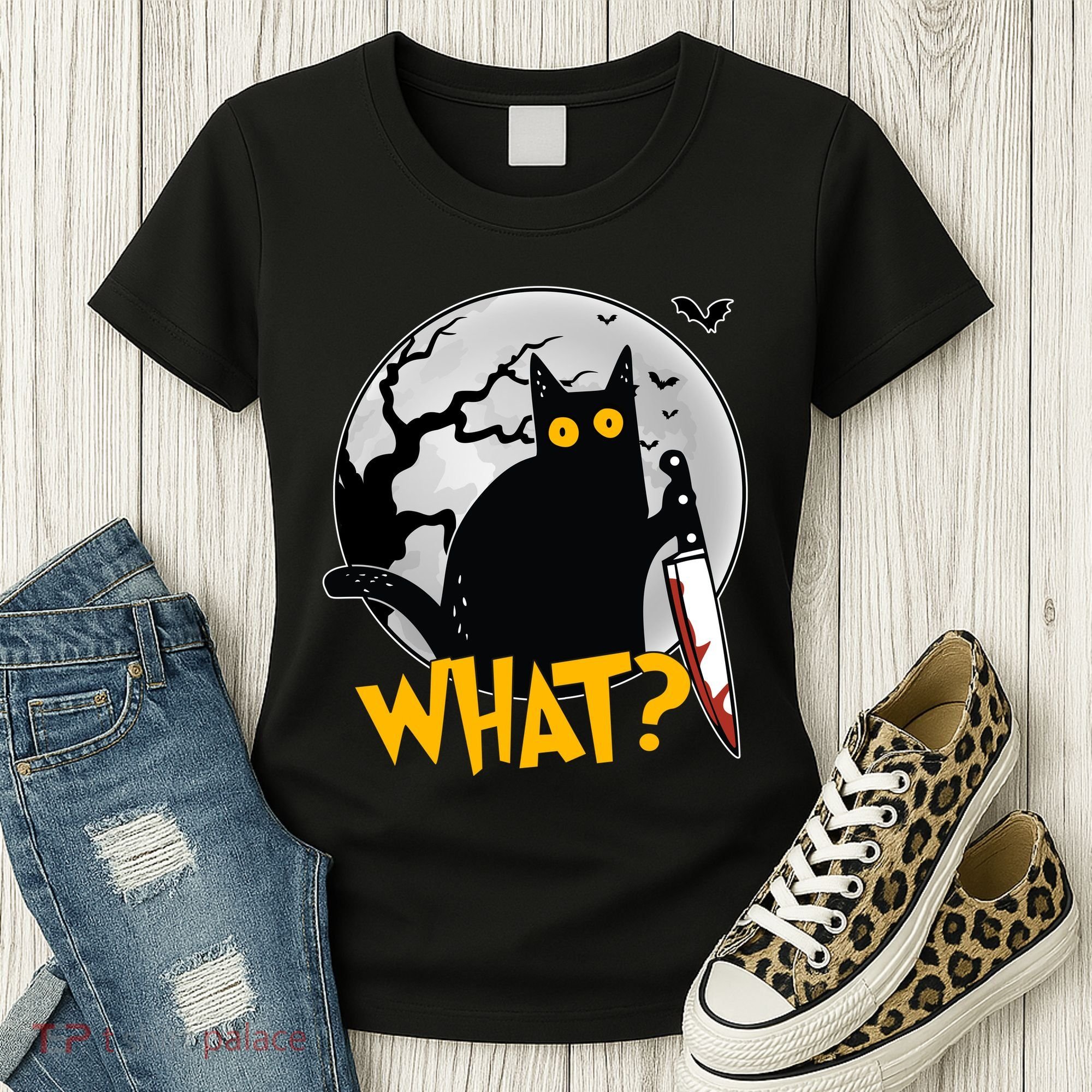Funny Halloween What Killer Black Cat With Knife Women's T-Shirt