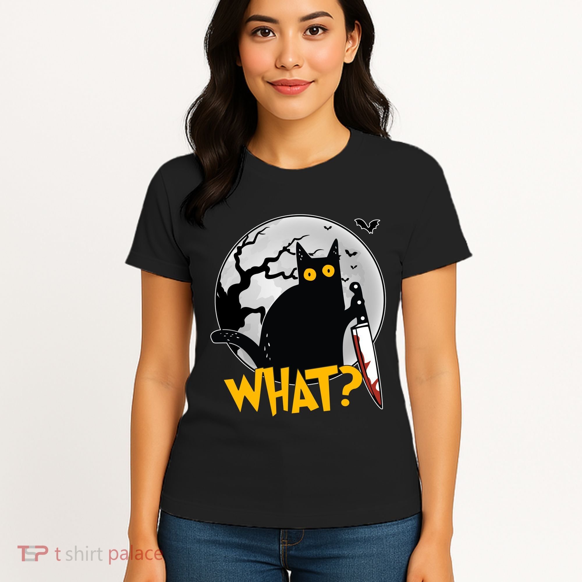 Funny Halloween What Killer Black Cat With Knife Women's T-Shirt