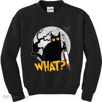 Funny Halloween What Killer Black Cat With Knife Kids Sweatshirt thumb 0
