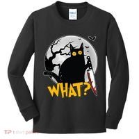 Funny Halloween What Killer Black Cat With Knife Kids Long Sleeve Shirt thumb 0