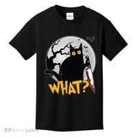 Funny Halloween What Killer Black Cat With Knife Kids T-Shirt thumb 0
