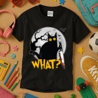 Funny Halloween What Killer Black Cat With Knife Kids T-Shirt thumb 3