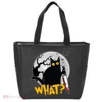 Funny Halloween What Killer Black Cat With Knife Tote Bag thumb 0