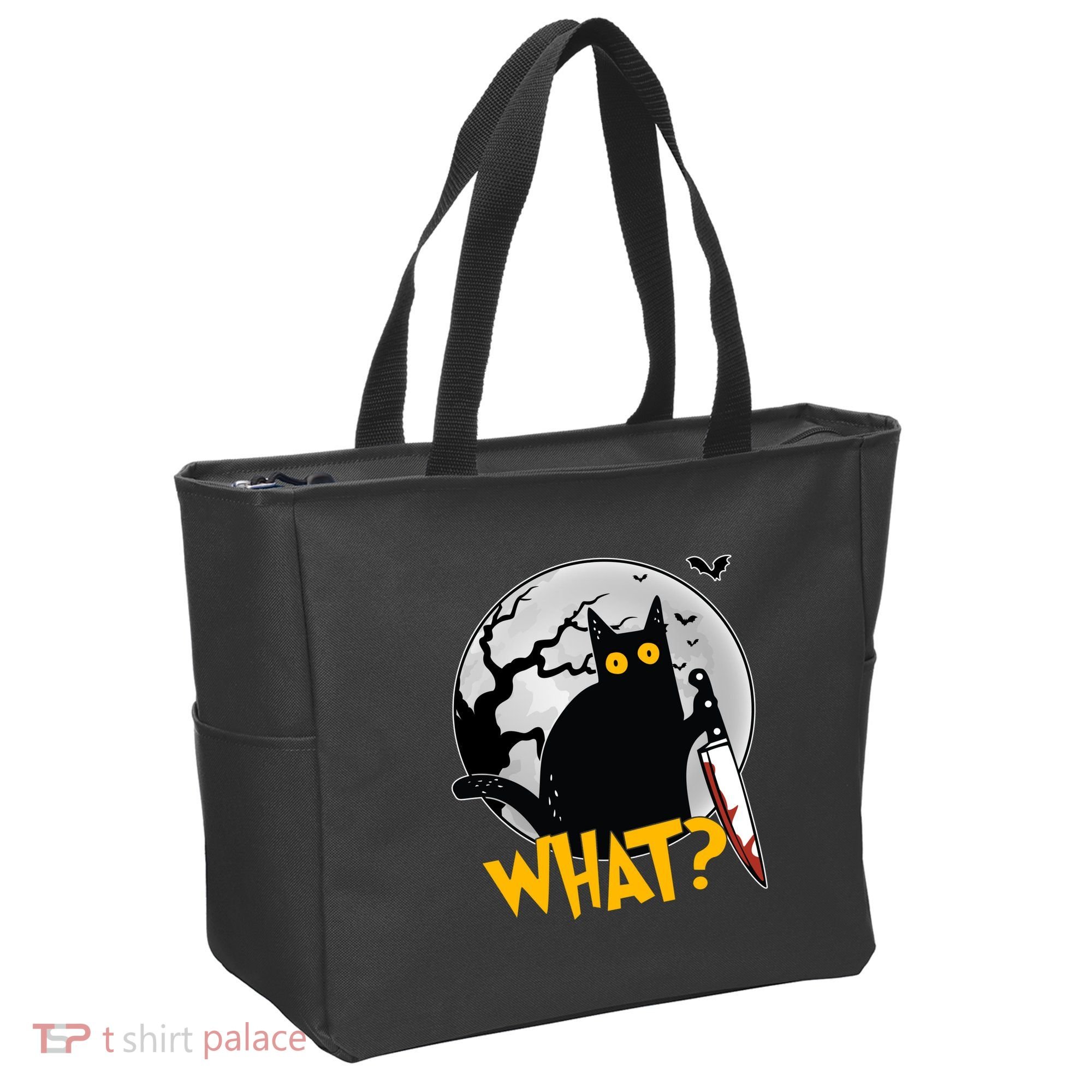 Funny Halloween What Killer Black Cat With Knife Tote Bag