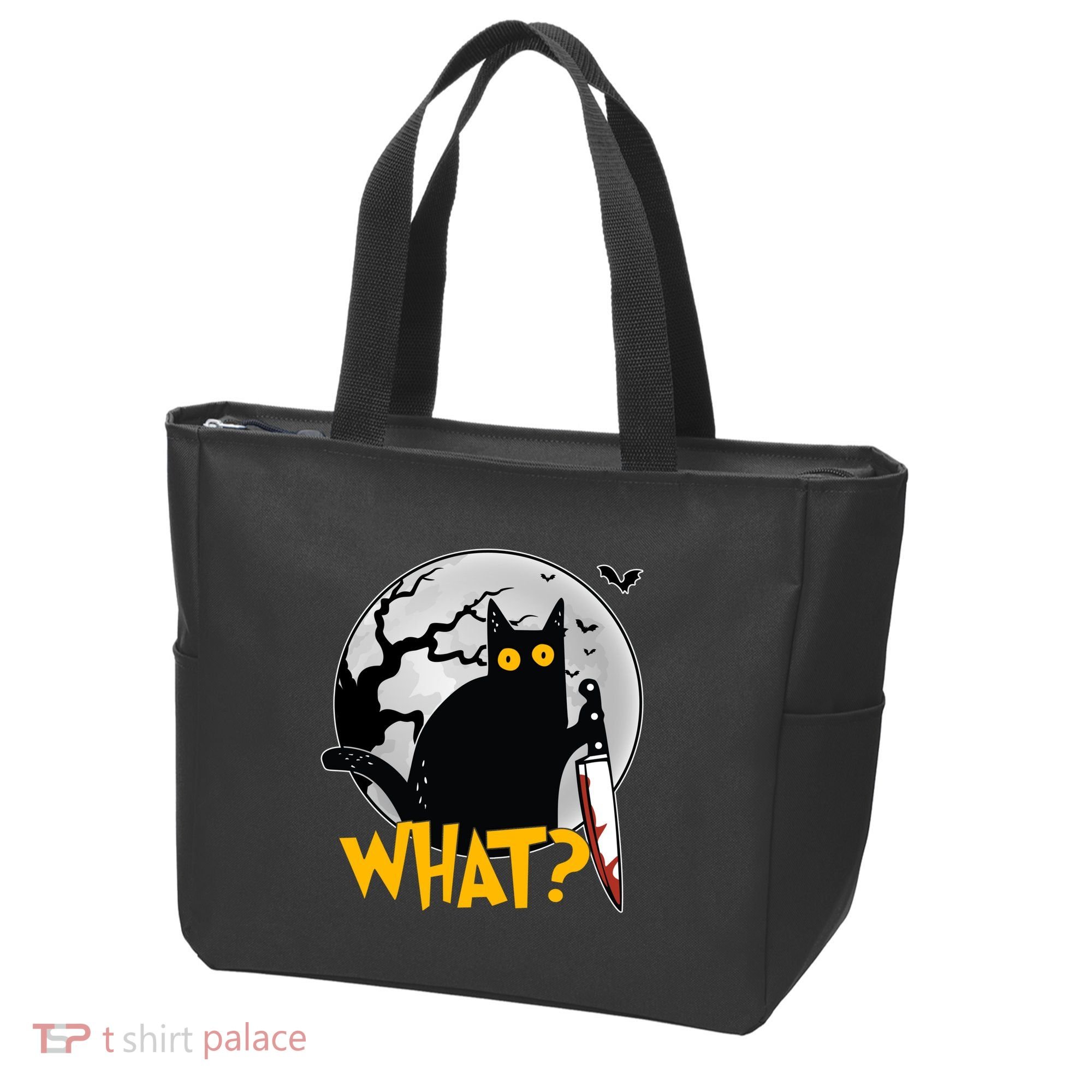 Funny Halloween What Killer Black Cat With Knife Tote Bag