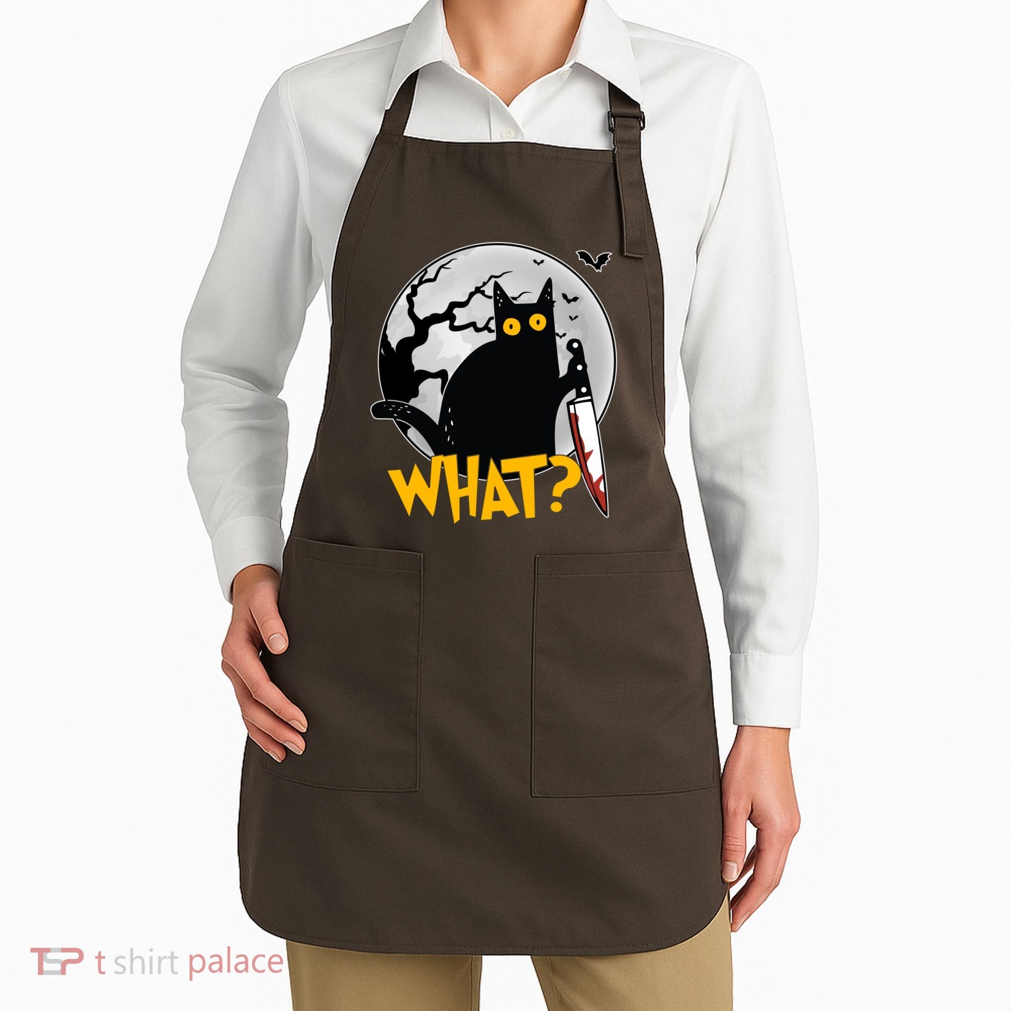 Funny Halloween What Killer Black Cat With Knife Apron