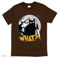 Funny Halloween What Killer Black Cat With Knife T-Shirt thumb 0