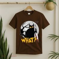 Funny Halloween What Killer Black Cat With Knife T-Shirt thumb 2