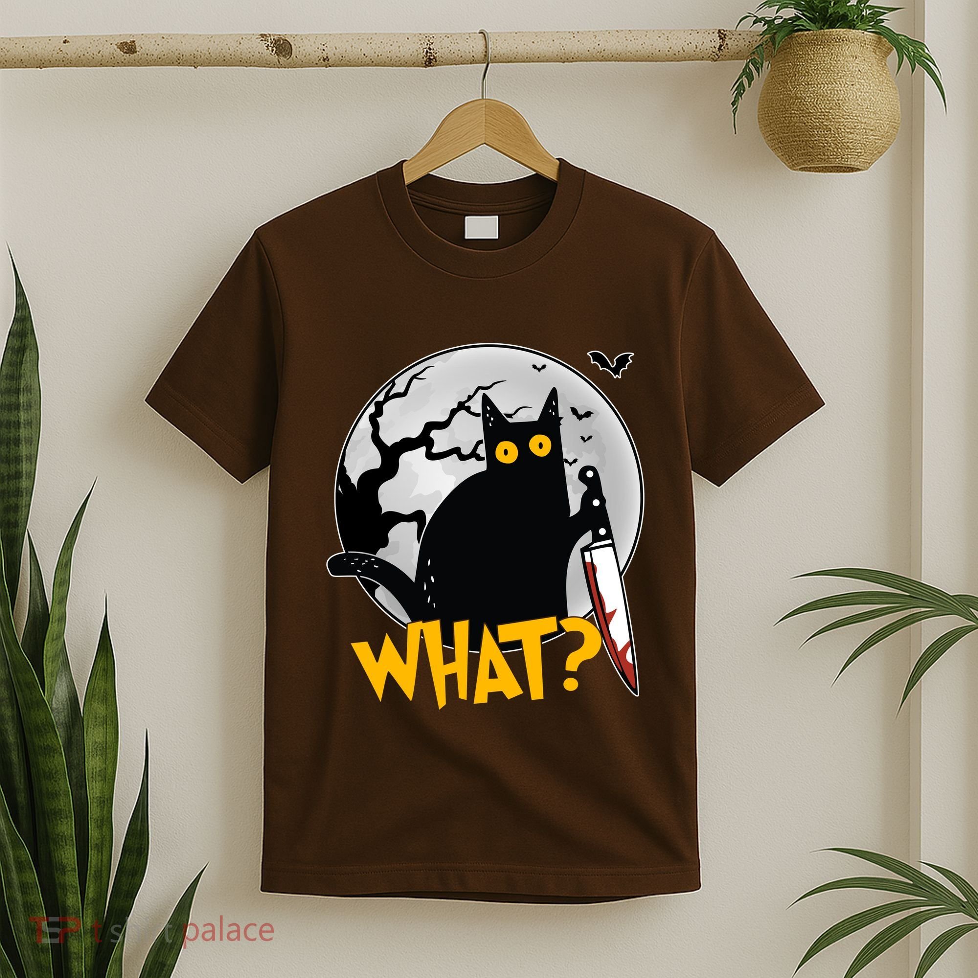 Funny Halloween What Killer Black Cat With Knife T-Shirt