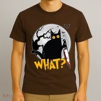 Funny Halloween What Killer Black Cat With Knife T-Shirt thumb 3