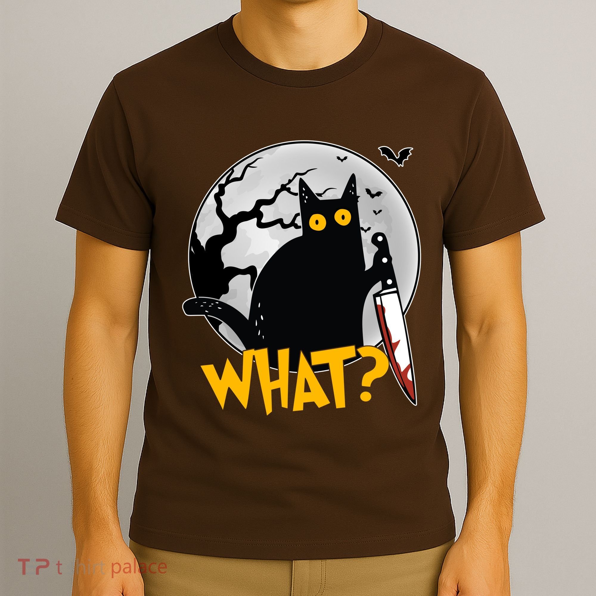 Funny Halloween What Killer Black Cat With Knife T-Shirt