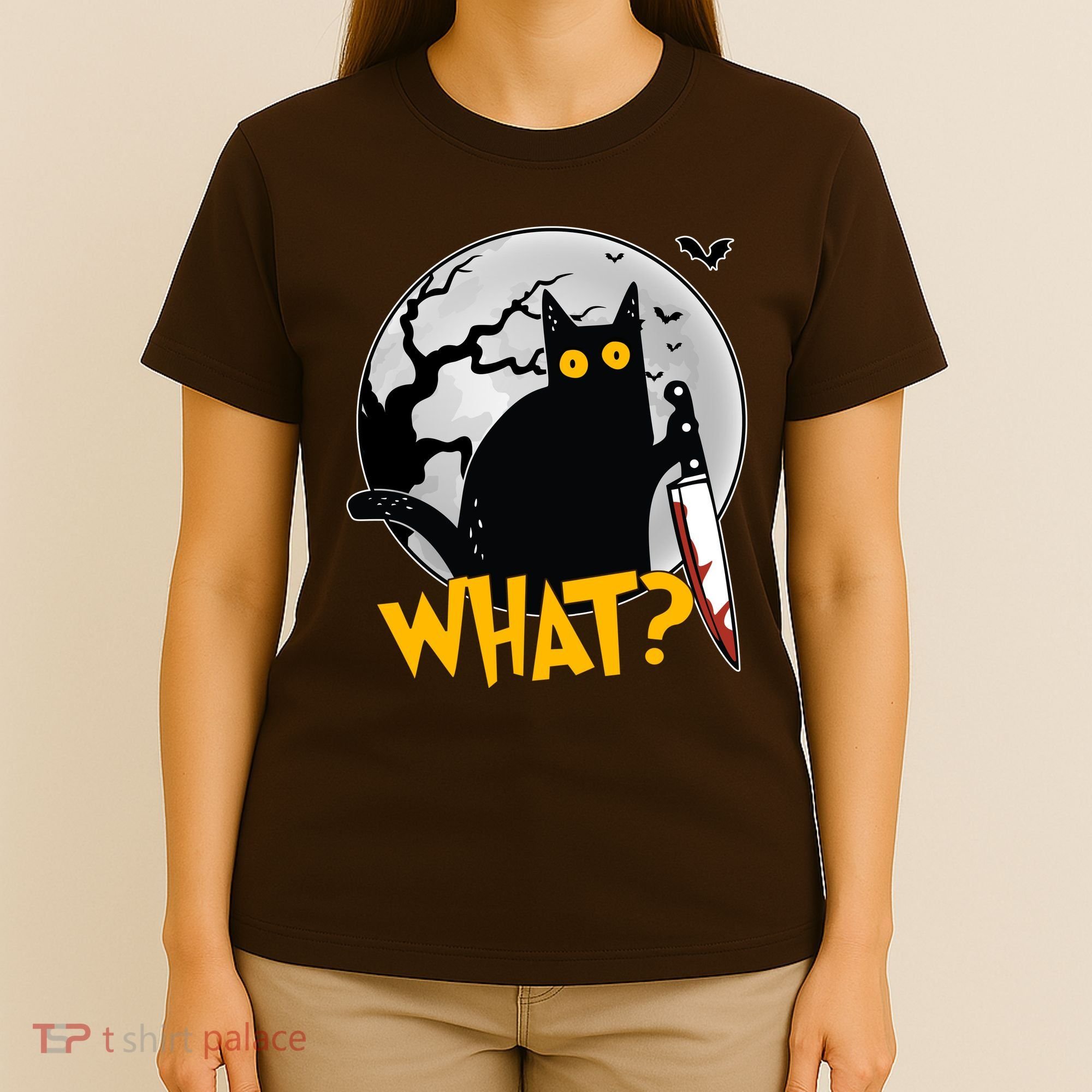Funny Halloween What Killer Black Cat With Knife T-Shirt