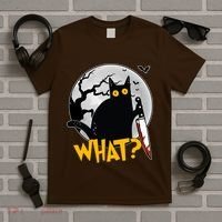 Funny Halloween What Killer Black Cat With Knife T-Shirt thumb 5