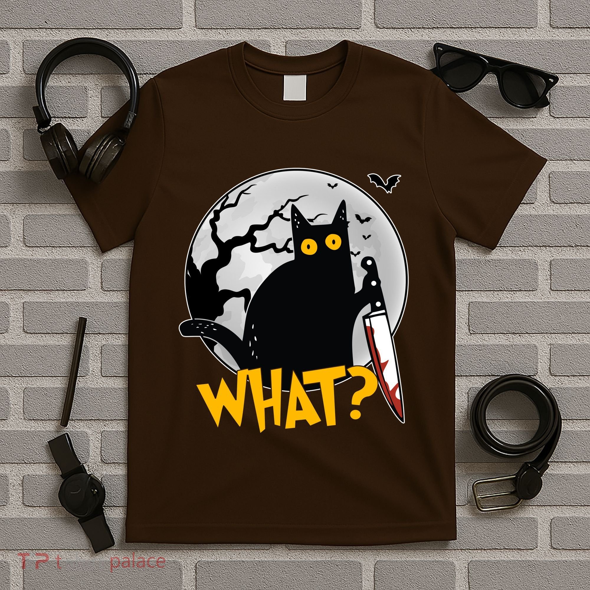 Funny Halloween What Killer Black Cat With Knife T-Shirt
