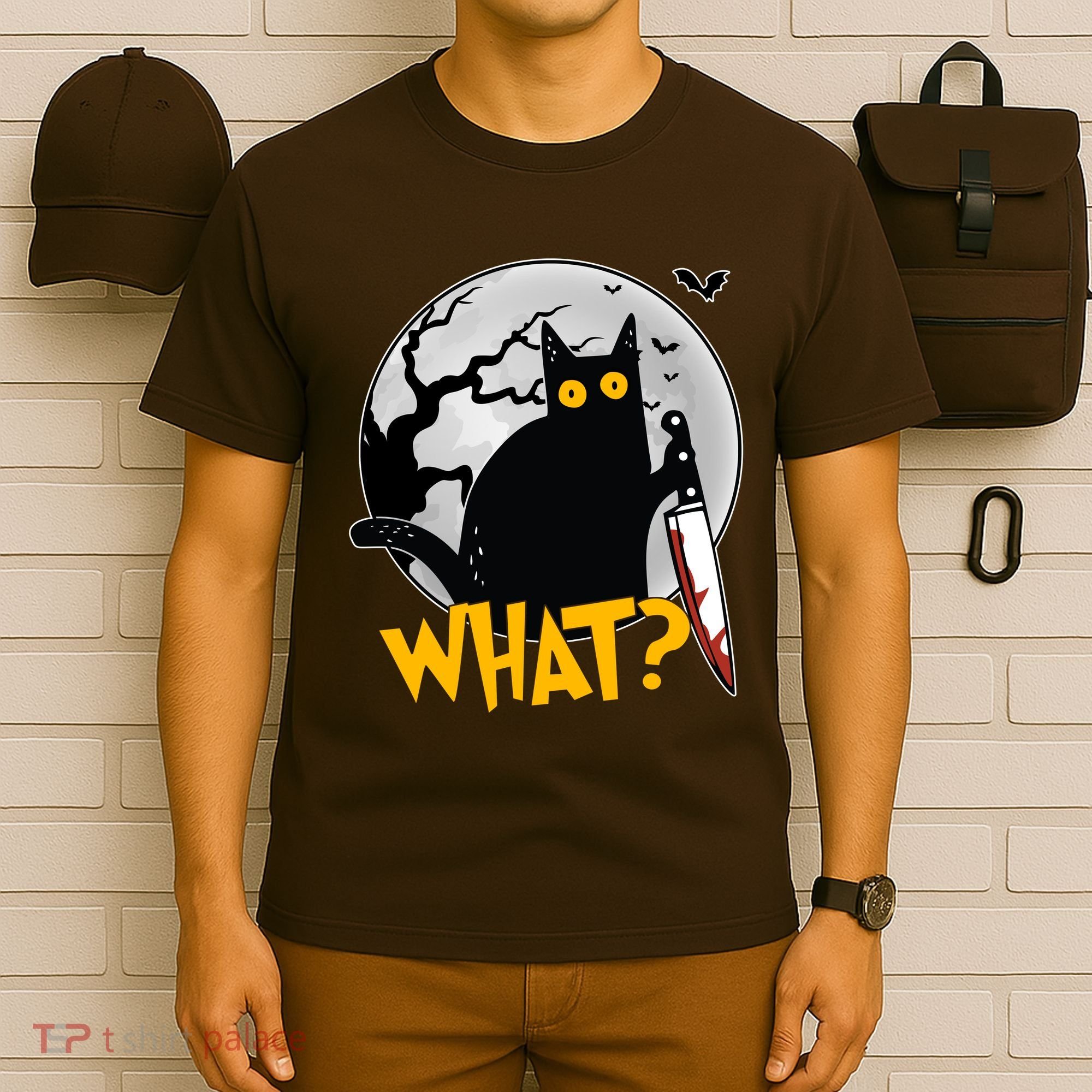 Funny Halloween What Killer Black Cat With Knife T-Shirt