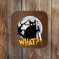 Funny Halloween What Killer Black Cat With Knife Coaster thumb 0